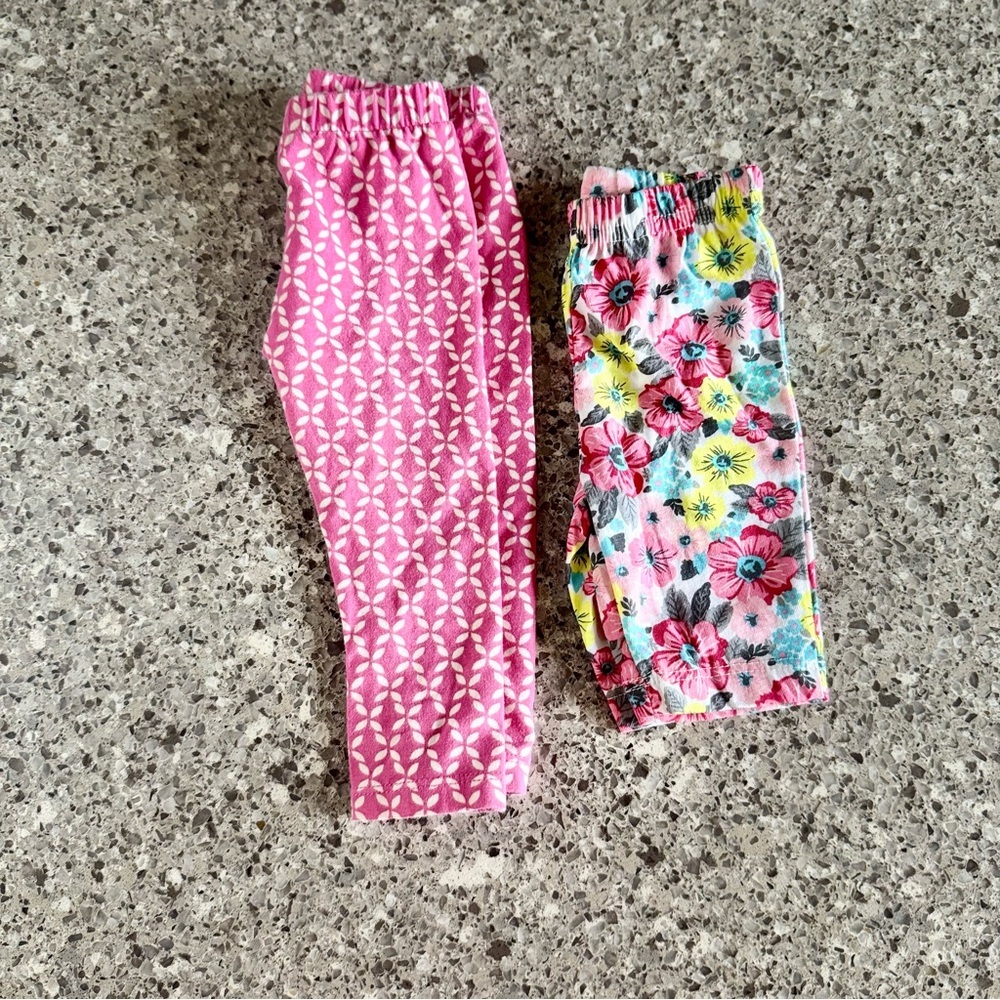 Rare Editions Pink Leaf Pattern Leggings & Foral Biker Shorts l Size 3-6months